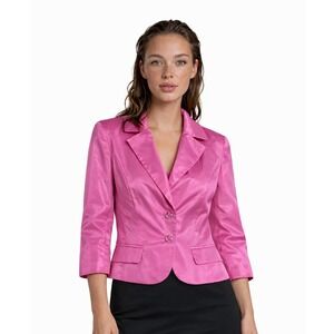 Victor Costa 100% Silk Blazer Jacket Women's Size 14 Pink Ruffle Collar Crystal